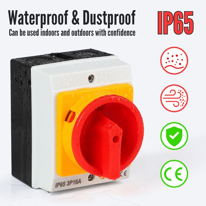 SWAWIS 16A Main Switch Circuit Breaker 3-Pin Load Disconnector IP65
