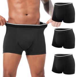 TIICHOO Mens Incontinence Underwear Washable Cotton Leak Proof Boxer Shorts Ultra Absorbency Pack of 3 (Medium, 3 Black)