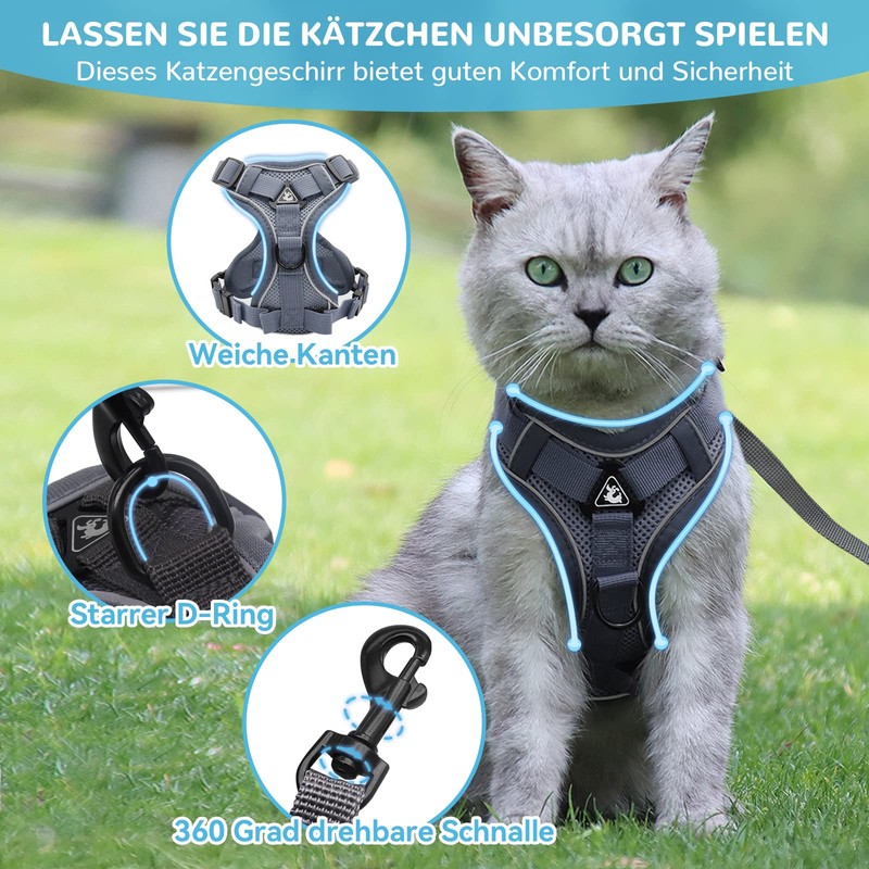 Adjustable Cat Harness, Escape-Proof, Cat Harness with Lead Set, Soft