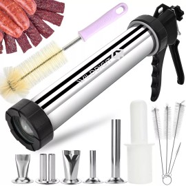 WILDDIGIT Stainless Steel Jerky Gun Kit With Nozzles And Cleaning Brushes For Easy Use