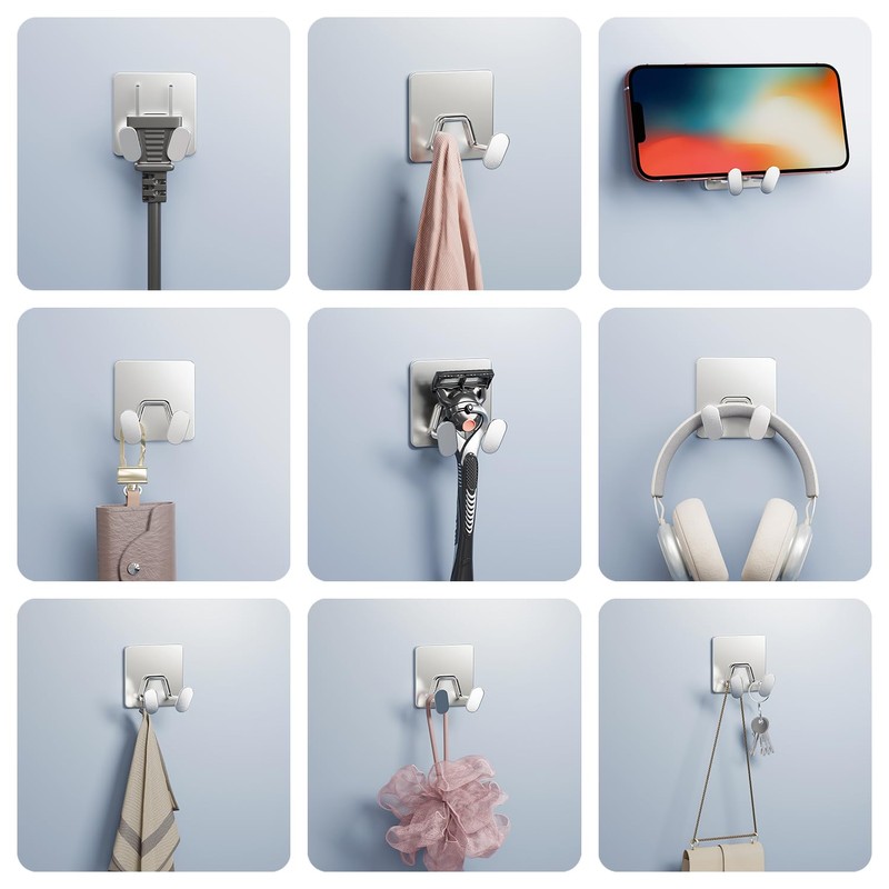 Adhesive Shower Hooks for Inside - Extra Sticky Stainless, Razor