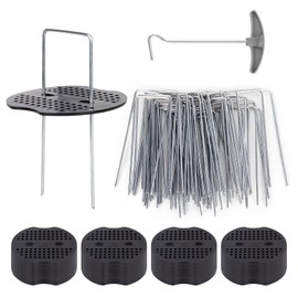 50 Ground Anchors, Anti-Rust Ground Anchors, Mounting Anchors, Ground Anchors for the Garden, Made of Ungalvanised Steel + 50 Ground Anchors, Buffer Disc, 1 x Stainless Steel Peg Puller for Weed