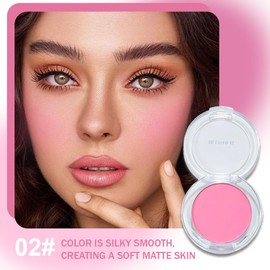 HHLTOH Blush for Cheeks Makeup Palette, Natural Matte Cream Powder Single Blushes for Eye and Cheek, Buildable Long-Lasting Color, Vegan & Cruelty-Free, Everyday Makeup Look for Women, #02-Rose Pink
