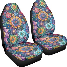Quelytytrip Boho Floral Print Car Seat Covers for Women,Universal Front Seat Protectors for Car SUV Truck Sedan, Bohemian Blossom Car Accessories