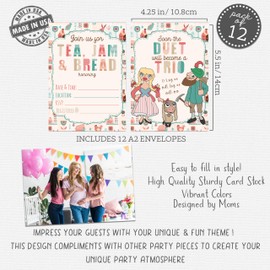 Silly Goose Gifts Sound of Music Tea Jam Bread Themed Baby Shower Gender Reveal Invitation Invite Decor Supply (Set of 12) with Envelopes - Soon Duet Become Trio Yodel Song