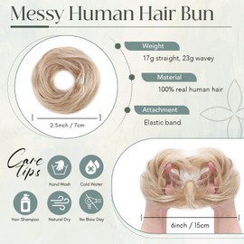 Rich Choices Human Hair Messy Bun Scrunchie Hair Pieces for Women Messy Bun Scrunchie Curly Updp Hair Bun Scrunchies Wavey Messy Bun Hair Extensions #12/613 Golden Brown mix Bleach Blonde