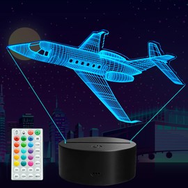 POSSHE Plane Night Light, Airplane Gifts for Boy, 3D Night Light with Remote Control, 16 Colors Changing, RGB Flashing Mode and Dimmable, Pilot Gifts for Boys Christmas Decor