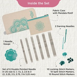 KnitPro Mindful Double Pointed Needles Set - 6 Double Sided Knitting Needles Set of 5 Mindful Gracious Set for Beginners, Professionals and Gift Set