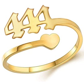 Jude Jewelers Stainless Steel Heart Charm Luck Angel Number Adjustable Size Wedding Band Anniversary Promise Ring (Gold-444, Adjustable)