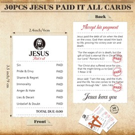 Blulu 30 Sets Gospel Tract Jesus Paid It All Jesus Cards with Mini Wooden Cross Keychains Bulk Church Supplies