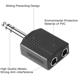 Greluma 4 pcs 6.35 mm (1/4 inch) Stereo Male to 2 x 6.35 mm (1/4 Inch) Female Splitter Adapter, Dual 6.35 mm TRS Female Adapter Audio Y Cable Splitter for Speaker Amplifier Guitar Sound