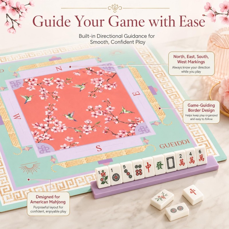 Gueiddi Premium Pink Floral Mahjong Mat 33"x33" , Smooth Glide