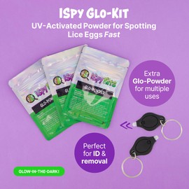 ISpy Glo-Kit Head Lice Treatment & Detection Kit with Biofluorescent Glo-Powder – Spot Nits Fast Under UV Light – Safe, Non-Toxic Ingredients – Includes 3 Sachets Glo-Powder & 2 UV Detection Lights – Reusable, Kid-Friendly