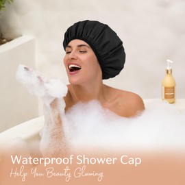 Yanibest Shower Cap Reusable Waterproof - Double Layer Shower Caps for Women, Washable Shower Bonnet with Soft Non-Slip Elastic Band, Bath Hair Hat for Most Hair Types