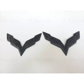 GM For 2014-2019 Corvette C7 Whole Glossy Black Front & Rear Set Cross Flags Emblem