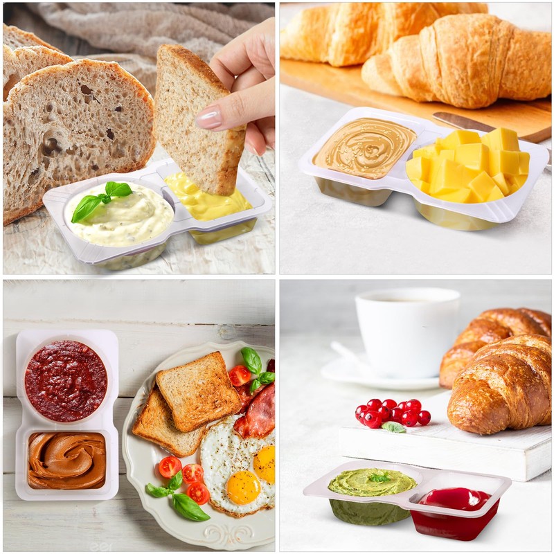 Qewro 15 Sets Snack Containers, Reusable Double Compartment Condiment With