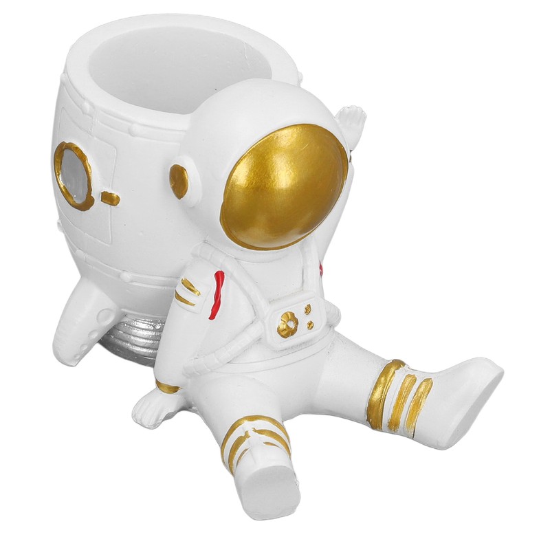 Astronaut Pencil Pen Cup Synthetic Resin Spaceman Figurine Desk Pen