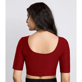 TRENDMALLS Women's Dobby Pure Cotton Elastin Stretchable Readymade Blouse (B01-Maroon-M)