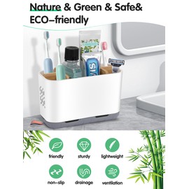 GFWARE Toothbrush Holders for Bathrooms - Bamboo Divider Toothbrush and Toothpaste Holder with Drainage, Kids Electric Toothbrush Organizer for Bathroom Countertop, White Tooth Brush Holder