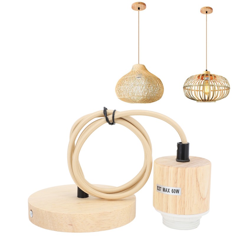 E27 Wooden Pendant Light Bulb Holder Vintage Lighting Accessory Wooden