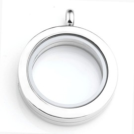 Zysta Jewellery Men's Women's Stainless Steel Smooth Floating Charms Sandblast Locket Pendant Necklace Unisex Chain (Round 25 mm), Stainless Steel, No Gemstone