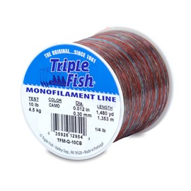 Triple Fish Mono Line, 10-Pound (4.5 Kg) Test, .012 in (0.30 Mm) Diameter, Camo, 1/4-Pound (0.11 Kg) Spool, 1480-Yard (1353 M)