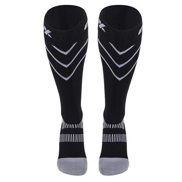 CSX Compression Socks for Men and Women, Knee High, Recovery Support, Athletic Sport Fit, Silver on Black, X-Large (15-20 mmHg)