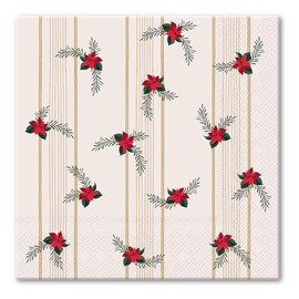 Punch Studio Luncheon Napkins for Entertaining, Winter Florals, Cream Christmas Theme Paper Napkins, Set of 20pcs, 6.5" Folded Square (71813)