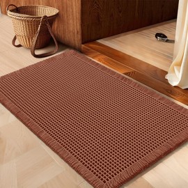IM HOME Waffle Bath Mat Dirty Orange 36"x24", Boho Woven Modern Bath Mat Rugs, Absorbent Non Slip Bathroom Rugs, Soft Washable Bath Rugs with Tassels for Bedroom, Kitchen, Shower, Tub