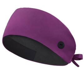 IRIS CRAFT Satin Lined Scrub Cap, Adjustable Surgical Cap with Sweatband & Buttons, Soft and Wrinkle-Resistant Tie-Back Scrub Hat for Medical, Spa, Beauty, Kitchen Use, One Size Unisex, Purple
