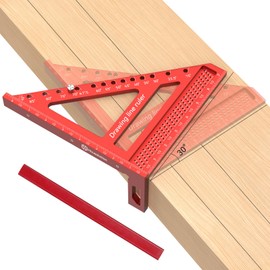 Housolution 8.5Inch 3D 6-in-1 Carpenter Square (1/16" Precision), 0-90° Aluminum Alloy Carpenter Square, Woodworking Protractor Drawing Line, Miter Triangle Ruler High Precision Layout, Red