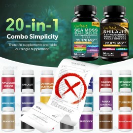 Gwynne All In 1 Shilajit Y Sea Moss Bundle 90 Cpsulas-contiene 29170 Mg De Musgo Marino, Aceite De Semilla Negra, Etc Y Contiene 22875 Mg De Shilajit 