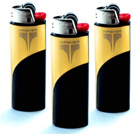 Kasher Classic Lighter Tool - Stainless Steel, Lightweight, Durable, Portable - Fits Any Lighter - Usage as Cutter - 0.8mm Thick - Pack of 3 (Gold)