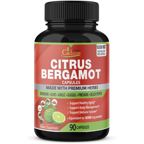 Citrus Bergamot Supplement Extract Capsules 10300mg, 90 Capsules with Berberine, Olive, Guggul, Garlic, Pine Bark, Black Pepper | Supports Overall Health, Immune System | 3 Months Supply
