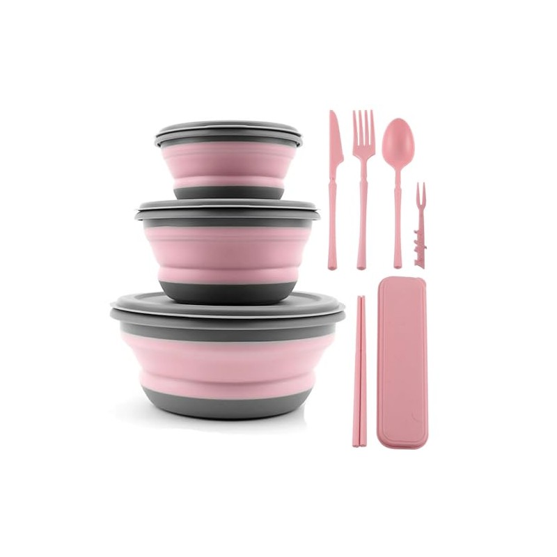 Collapsible Bowl, 3 Pcs Food Grade Silicone Camping Bowl, Expandable