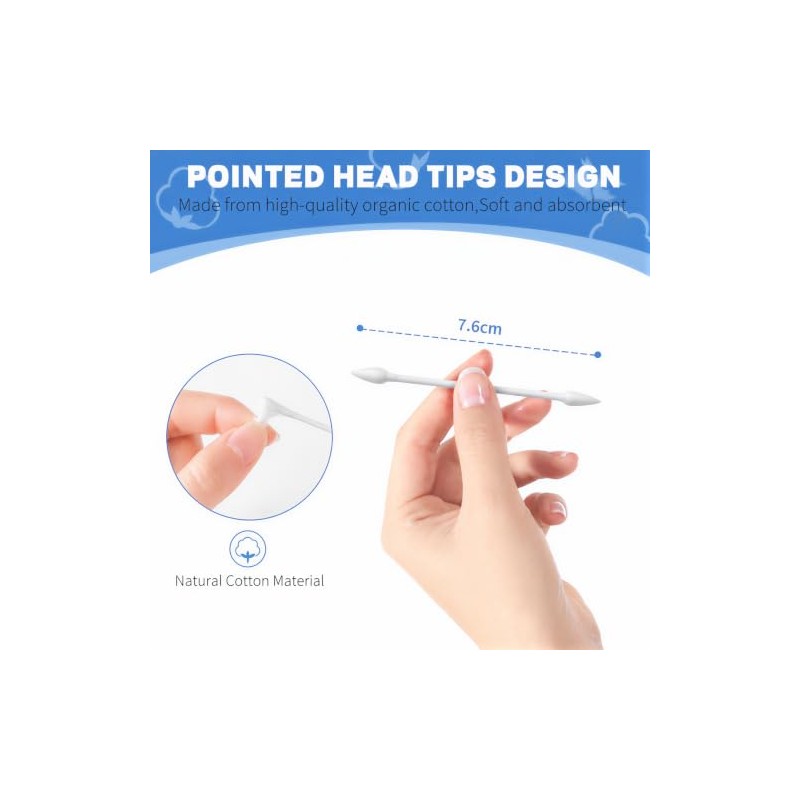 200 Pieces Biodegradable Cotton Buds, Double-Ended Cotton Swabs with Pointed