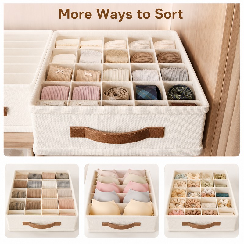 Closet Storage Box with Dividers for Underwear and Socks -