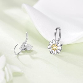 Daisy Earrings 925 Sterling Silver Daisy Leverback Earrings Flower Jewellery Present for Women Mom