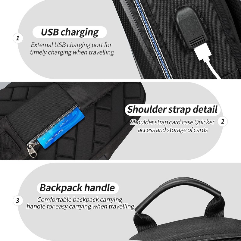 T-carbon Anti-Theft Sling Bag Backpack for Men,Carbon Fiber Hard Shell