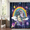 Unicorn Dinosaur Shower Curtain Fantasy Galaxy Planet Starry Funny Kids
