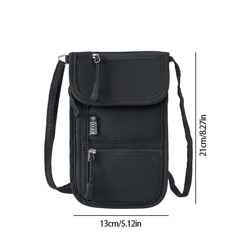 RFID-Blocking Neck Wallet for Travel – Lightweight Nylon Passport Pouch