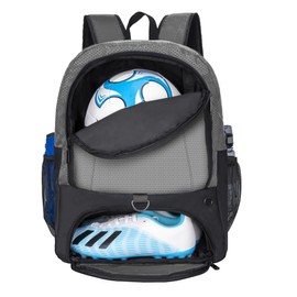 Soccer Ball Bag-Backpack for Basketball,Volleyball with Cleat Shoes and Ball Compartment Laptop Sleeve for Travel,School Team (Grey)