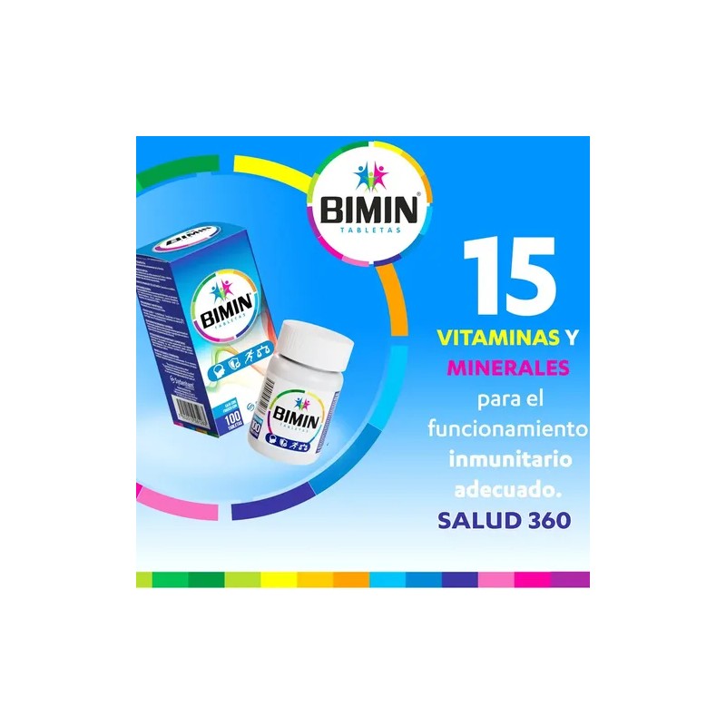 Bimin Polivitaminas Minerales 100 Tab Sydenham Suplemento Sabor