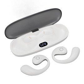 BT Earphones, Over Ear Bud with Earhooks, Open Sports Headphones with LED Power Display, 42H Playtime for Work Driving Running Exercise (White)