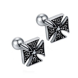 Shejuety stainless steel earrings for men and women, street punk style retro earrings, simple and environmentally friendly low allergenic jewelry gifts, Metal, diamond inlay