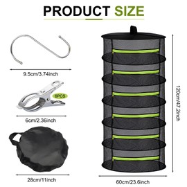 Spetsbst Herb Drying Net, 6-Layer Herb Dryer Hanging with Hooks and 4 Stainless Steel Clips, Herb Drying Net, Herb Net for Drying, Herb Dryer Net for Plant, Meat, Flowers