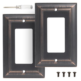 Mrayaki Wall Plate, Light Switch Cover, Metal Outlet Covers - Decorative Satin Nickel Zinc Alloy Outlet Cover Plate Variety of 7 Styles: Toggle/Combo (1 Gang Decorator 2 Pack, Oil Rubbed Bronze)