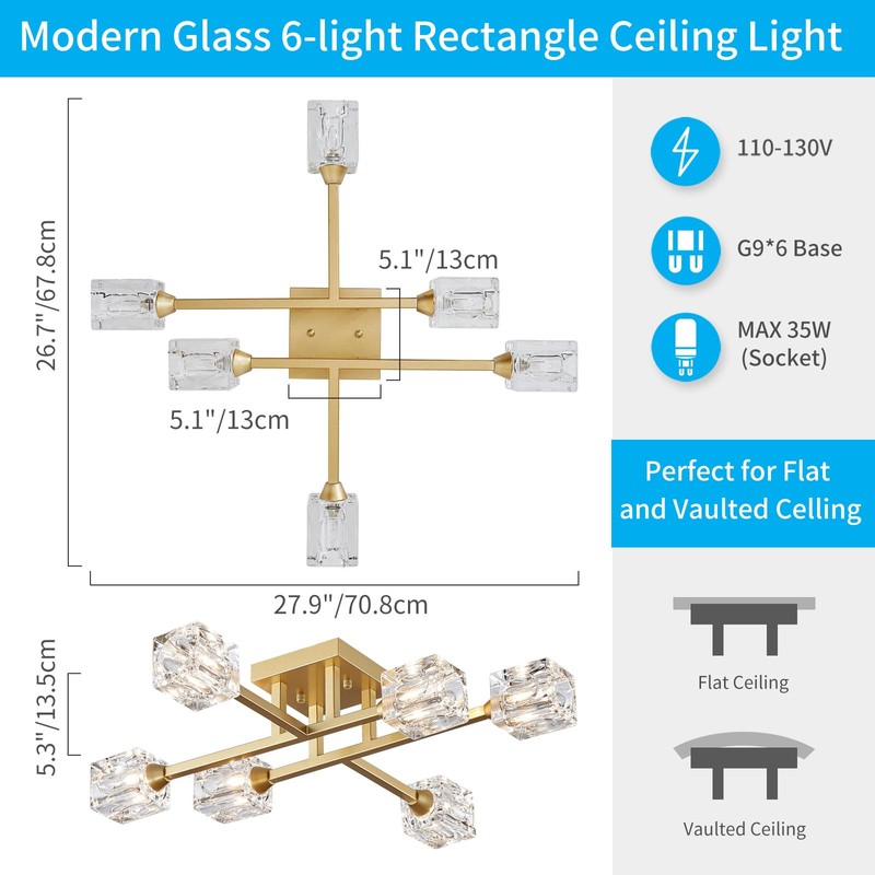 XINGQI Modern Ceiling Light Sputnik 6-Light Semi Flush Mount Ceiling