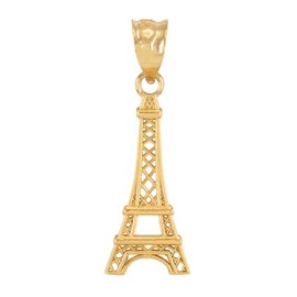 LA BLINGZ 10K Gold Paris Eiffel Tower Travel Charm Necklace (Pendant Only, Yellow Gold)