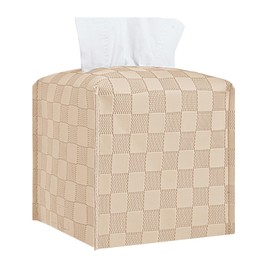 Tissue Box Cover, Square Tissue Box Holder, Leather Tissue Holders Decorative Organizer for Bathroom, Tabletop and Car, 5"X5"X5" (Beige)